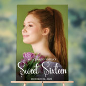 Chique Elegant Wit Script Sweet Sixteen Foto Acry Acryl Bord (Neutraal)