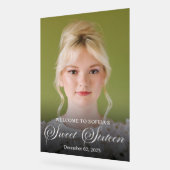 Chique Elegant Wit Script Sweet Sixteen Foto Acryl Bord (Hoek)