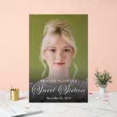 Chique Elegant Wit Script Sweet Sixteen Foto Acryl Bord (Huwelijk)