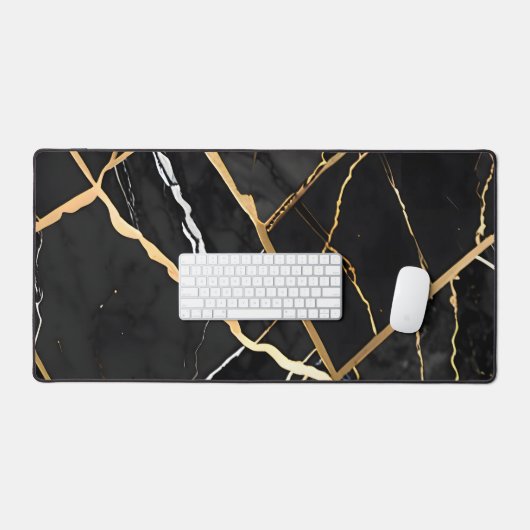 Chique Elegant zwart goudgeel Faux Marble Bureaumat (Keyboard & Muis)