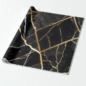 Chique Elegant zwart goudgeel Faux Marble Cadeaupapier (Uitgerold)