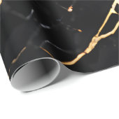 Chique Elegant zwart goudgeel Faux Marble Cadeaupapier (Rol Hoek)
