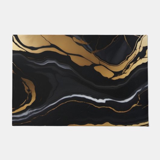 Chique Elegant zwart goudgeel Faux Marble Deurmat (Voorkant)