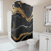 Chique Elegant zwart goudgeel Faux Marble Douchegordijn (In situ)