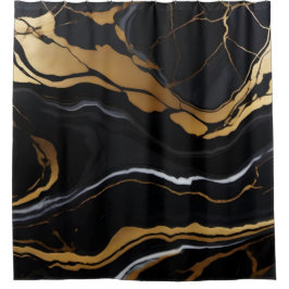 Chique Elegant zwart goudgeel Faux Marble Douchegordijn