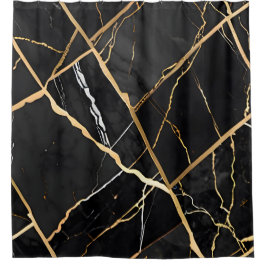 Chique Elegant zwart goudgeel Faux Marble Douchegordijn