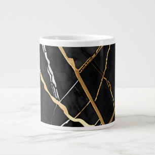 Chique Elegant zwart goudgeel Faux Marble Grote Koffiekop