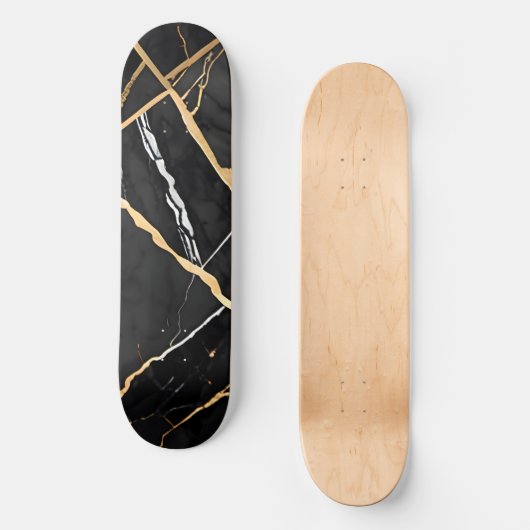 Chique Elegant zwart goudgeel Faux Marble Persoonlijk Skateboard (Voorkant)