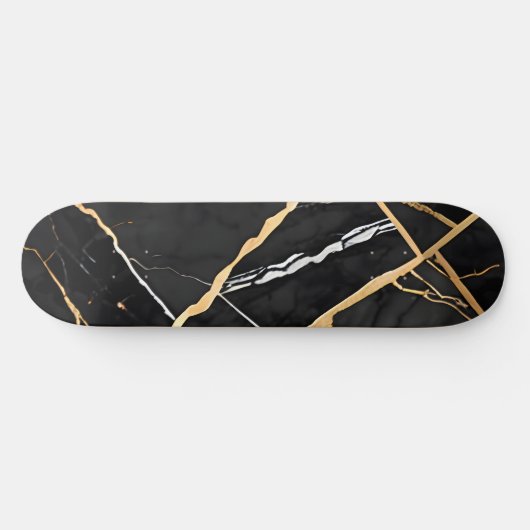 Chique Elegant zwart goudgeel Faux Marble Persoonlijk Skateboard (Horizontaal)