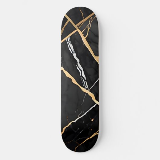 Chique Elegant zwart goudgeel Faux Marble Persoonlijk Skateboard (Voorkant)