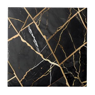 Chique Elegant zwart goudgeel Faux Marble Tegeltje