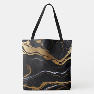 Chique Elegant zwart goudgeel Faux Marble Tote Bag