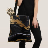 Chique Elegant zwart goudgeel Faux Marble Tote Bag (Dichtbij)
