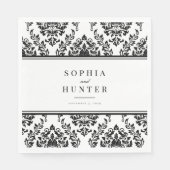 Chique Elegant Zwart Wit Damast Bruiloft Servet (Voorkant)
