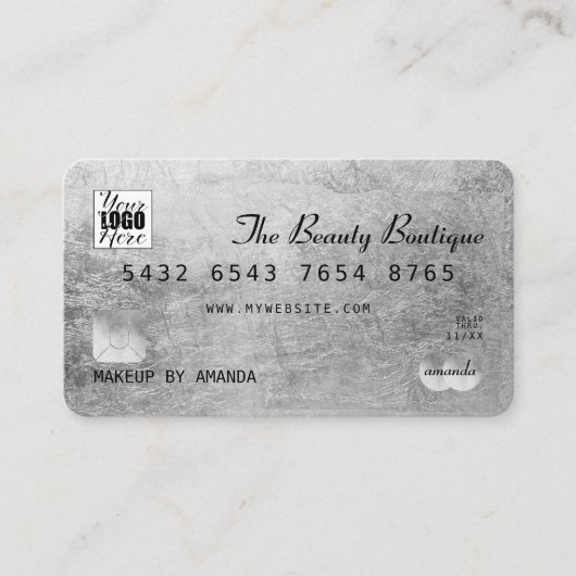 Chique Elegant Zwart Zilver Luxe Credit Kaart Logo Visitekaartje (Voorkant)