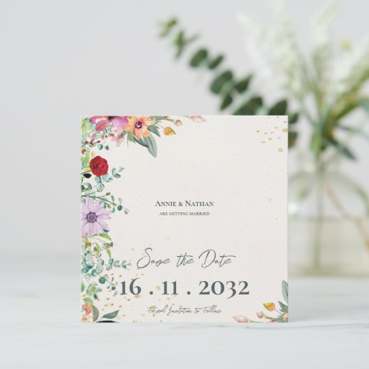 Chique Elegante Aquarel Veldbloemen Bloem Bruiloft Save The Date (Staand voorkant)