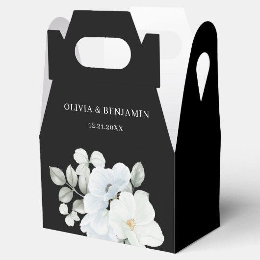 Chique Elegante Bloemen Zwart-wit Bruiloft Bedankdoosjes (Geopend)