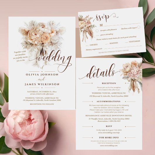 Chique elegante bloemenbruiloft RSVP QR-codekaart Kaart