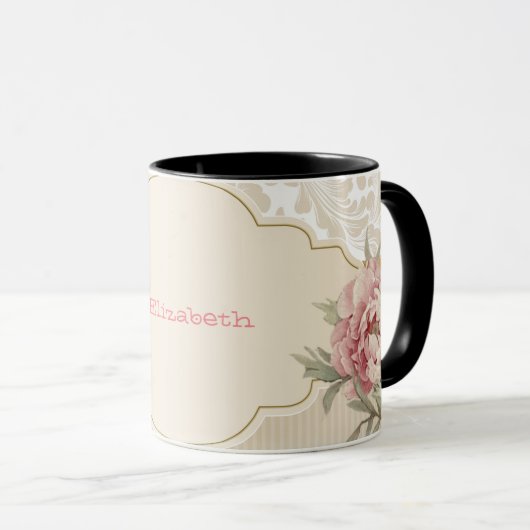 Chique Elegante Bloemendamask Rozen  Mok (Voorkant rechts)