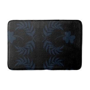 Chique Elegante bloemmotief Blauw Zwart Badmat