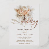 Chique Elegante Boho Stijl Bloemrijke Script Bruil Folie Uitnodiging (Voorkant)