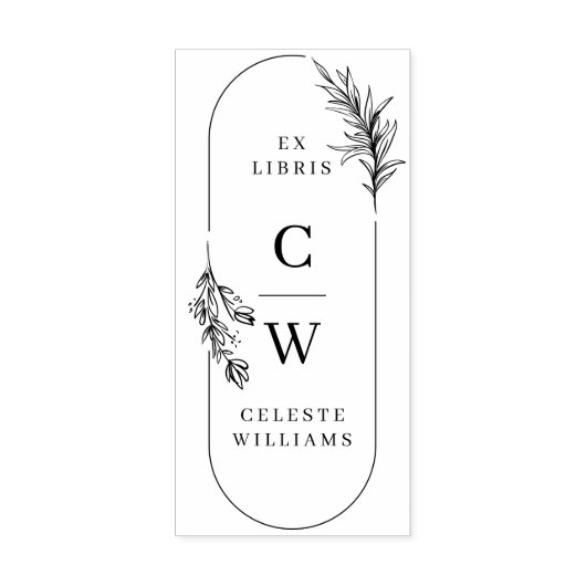 Chique Elegante Botanische Ex Libris Beginletter N Rubberstempel (Afrduk)