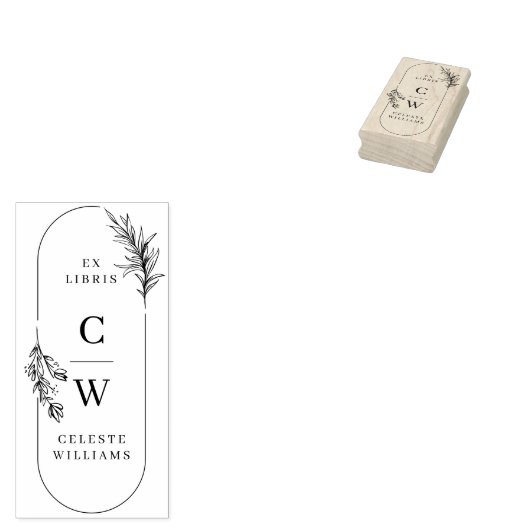 Chique Elegante Botanische Ex Libris Beginletters Rubberstempel (Gestempeld)