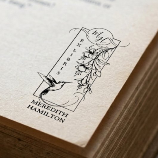 Chique Elegante Botanische Ex Libris Kolibrie  Rubberstempel