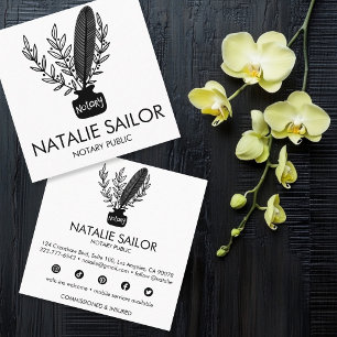 Chique Elegante Botanische Pen Logo Notaris Vierkante Visitekaartje