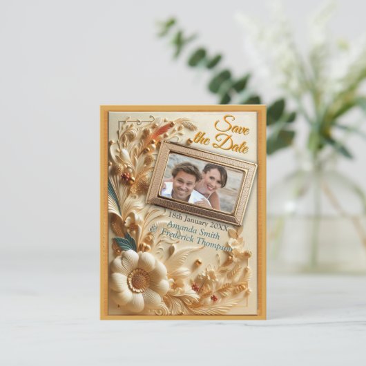 Chique, elegante crèmes & lederen bloem textuur lo aankondiging (Staand voorkant)