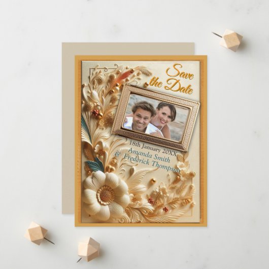 Chique, elegante crèmes & lederen bloem textuur lo aankondiging (Voorkant / Achterkant in situ)