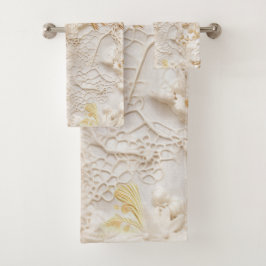 Chique, elegante crèmes & lederen bloem textuur lo bad handdoek