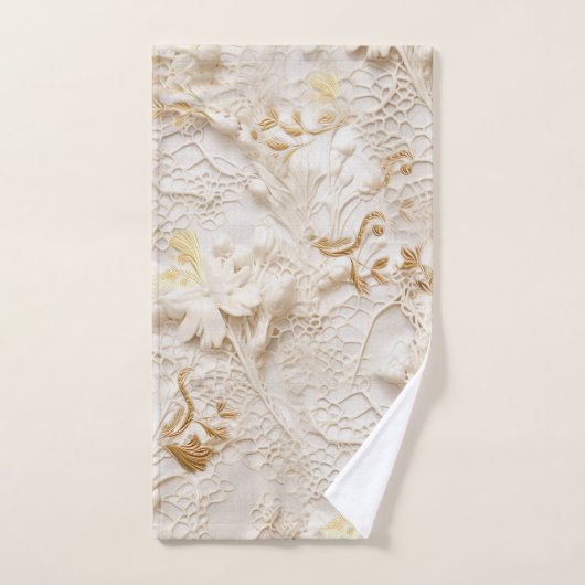Chique, elegante crèmes & lederen bloem textuur lo bad handdoek (Handdoek)