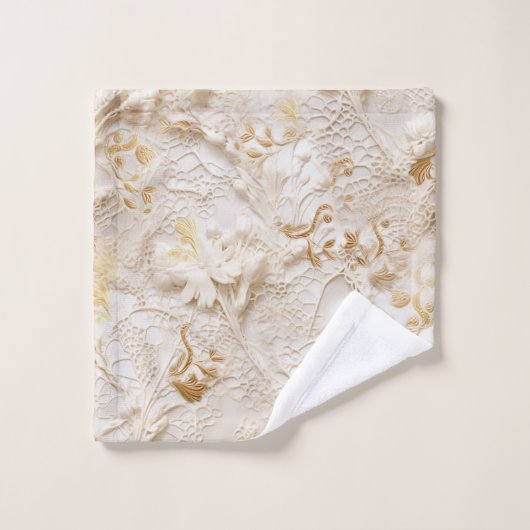 Chique, elegante crèmes & lederen bloem textuur lo bad handdoek (Wasdoekje)