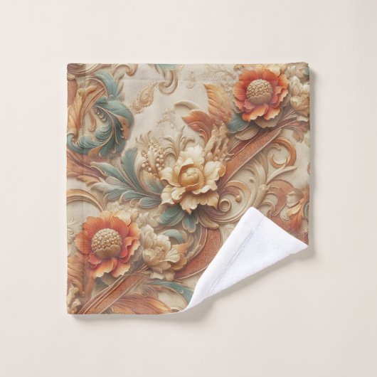 Chique, elegante crèmes & lederen bloem textuur lo bad handdoek (Wasdoekje)