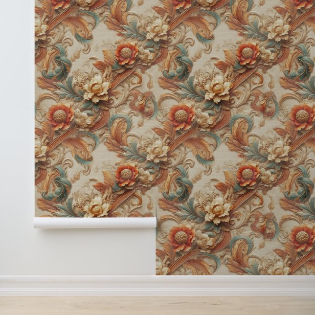 Chique, elegante crèmes & lederen bloem textuur lo behang (Applicatie)