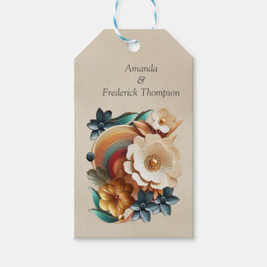 Chique, elegante crèmes & lederen bloem textuur lo cadeaulabel (Voorkant)