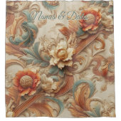 Chique, elegante crèmes & lederen bloem textuur lo douchegordijn (Voorkant)
