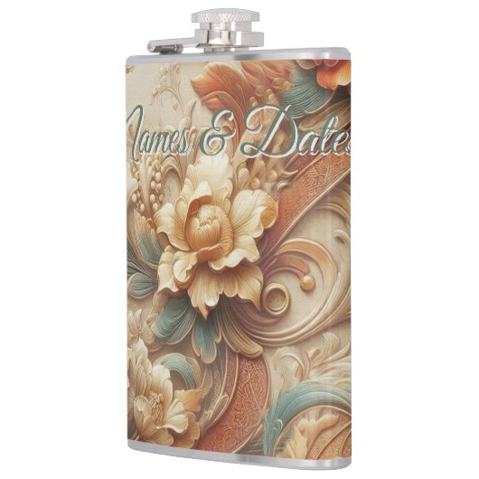 Chique, elegante crèmes & lederen bloem textuur lo heupfles (Links)