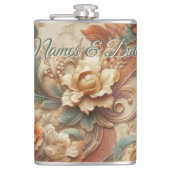 Chique, elegante crèmes & lederen bloem textuur lo heupfles (Voorkant)