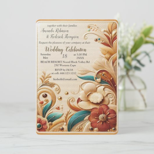 Chique, elegante crèmes & lederen bloem textuur lo kaart (Staand voorkant)