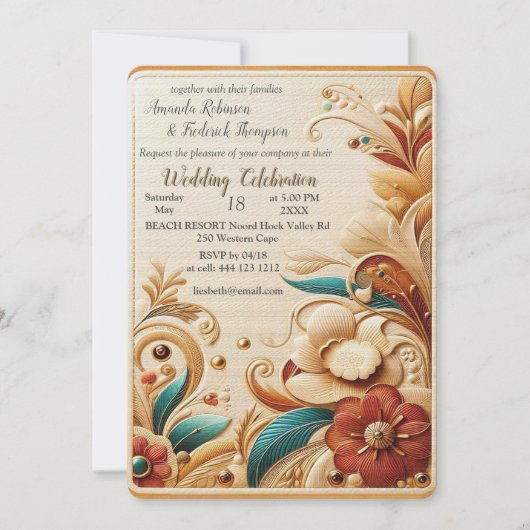 Chique, elegante crèmes & lederen bloem textuur lo kaart (Voorkant)