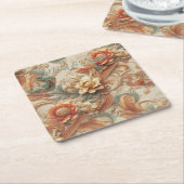 Chique, elegante crèmes & lederen bloem textuur lo kartonnen onderzetters (Schuin)