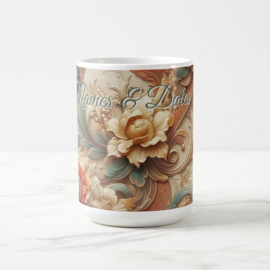 Chique, elegante crèmes & lederen bloem textuur lo koffiemok (Center)