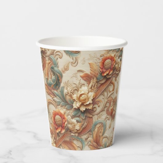 Chique, elegante crèmes & lederen bloem textuur lo papieren bekers (Achterkant)