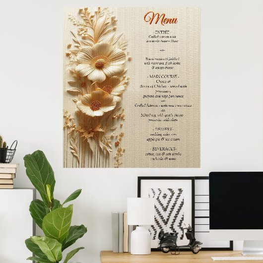 Chique, elegante crèmes & lederen bloem textuur lo poster (Thuiskantoor)