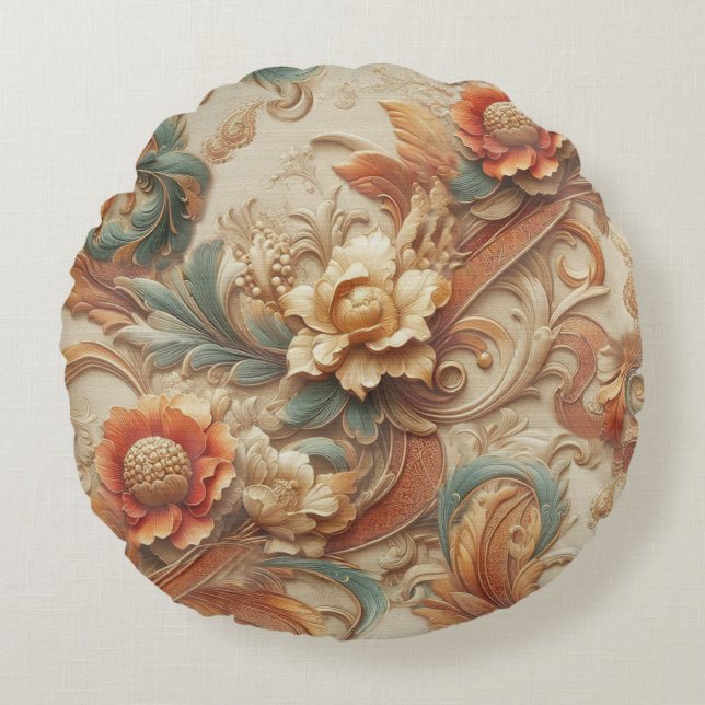 Chique, elegante crèmes & lederen bloem textuur lo rond kussen (Voorkant)