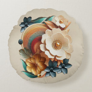Chique, elegante crèmes & lederen bloem textuur lo rond kussen