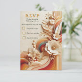 Chique, elegante crèmes & lederen bloem textuur lo RSVP kaartje (Staand voorkant)