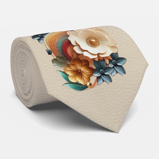 Chique, elegante crèmes & lederen bloem textuur lo stropdas (Opgerold)